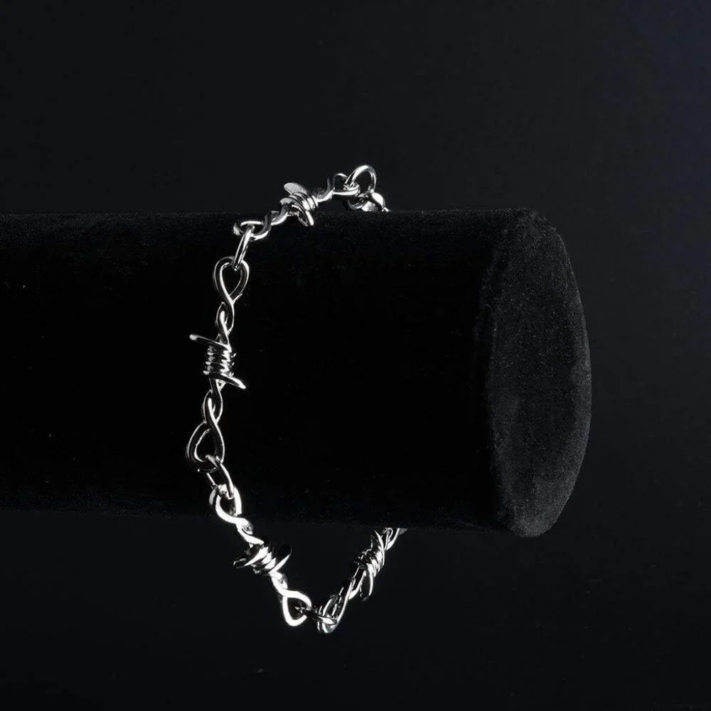 Punk Gothic Thorns Metal Barbed Wire Chain Necklace Bracelet Silver Jewelry for_4
